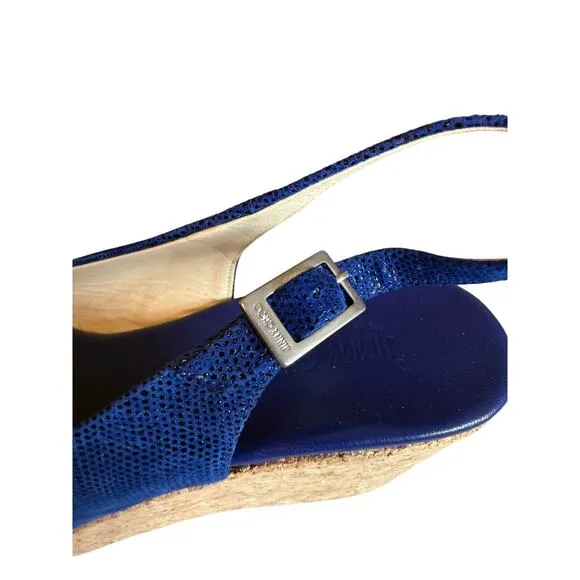 Jimmy Choo Platform Slingback Wedge Cork Peep Toe Sandals Blue 8.5