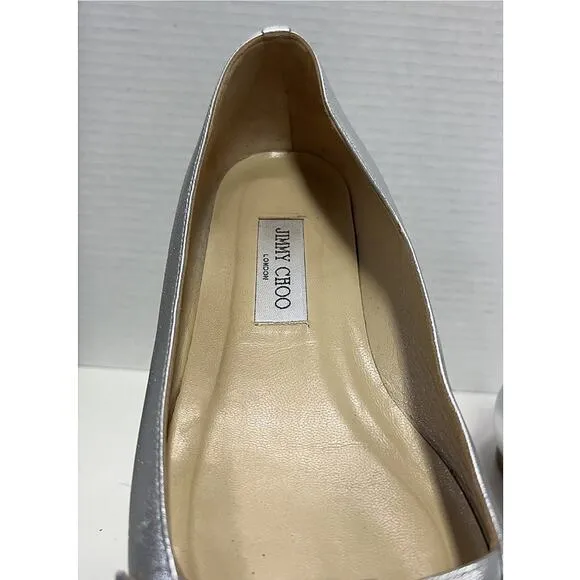 Jimmy Choo Silver Baby Buckle Flats Sz 40