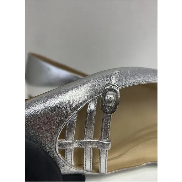 Jimmy Choo Silver Baby Buckle Flats Sz 40