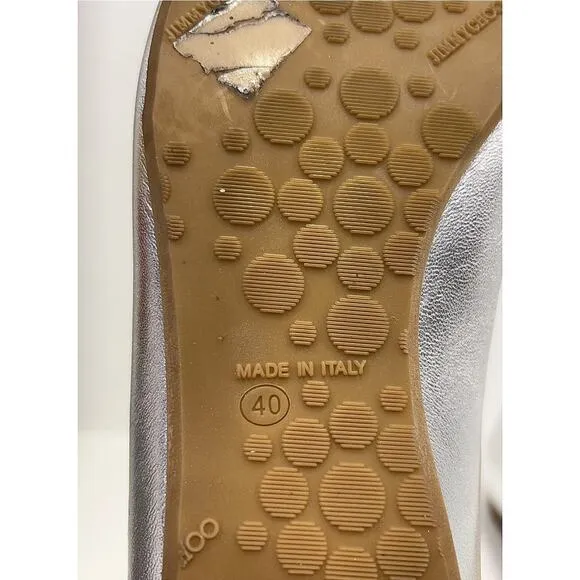 Jimmy Choo Silver Baby Buckle Flats Sz 40