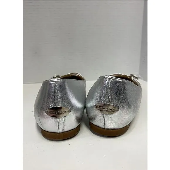 Jimmy Choo Silver Baby Buckle Flats Sz 40