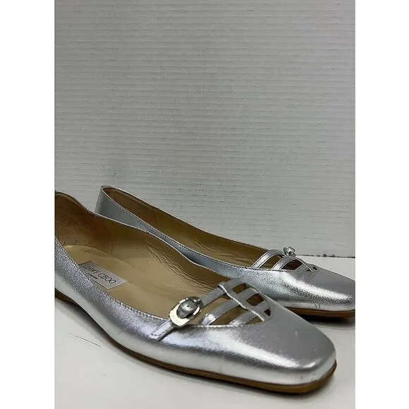 Jimmy Choo Silver Baby Buckle Flats Sz 40