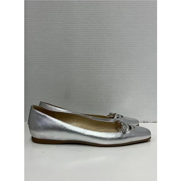 Jimmy Choo Silver Baby Buckle Flats Sz 40