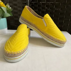 Jimmy Choo Sunny Yellow Thick Canvas Espadrilles with Jute Sole