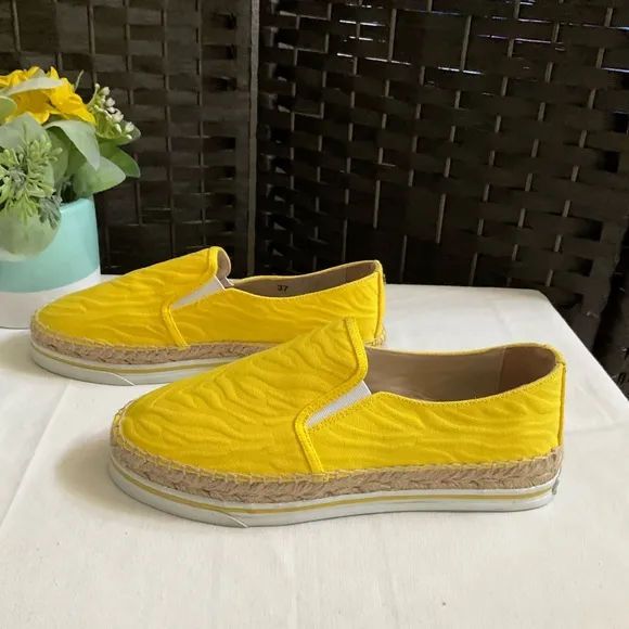 Jimmy Choo Sunny Yellow Thick Canvas Espadrilles with Jute Sole