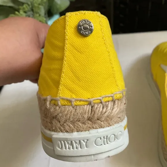 Jimmy Choo Sunny Yellow Thick Canvas Espadrilles with Jute Sole