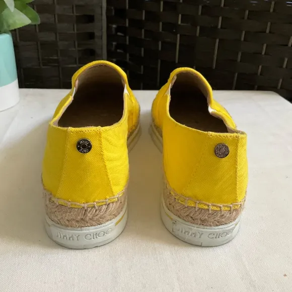 Jimmy Choo Sunny Yellow Thick Canvas Espadrilles with Jute Sole