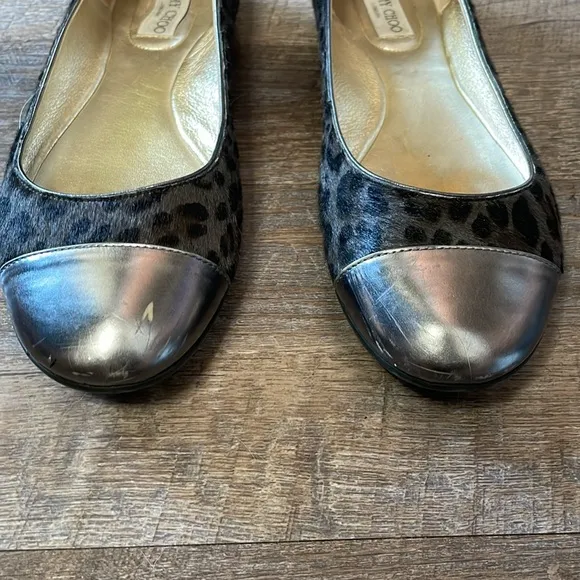Jimmy Choo Whirl Leopard Print Ponyhair Cap Toe Ballet Flats