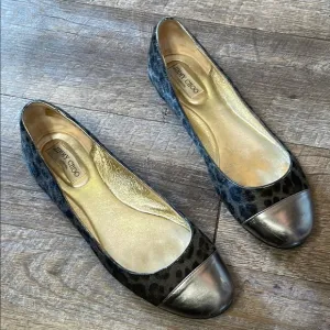 Jimmy Choo Whirl Leopard Print Ponyhair Cap Toe Ballet Flats