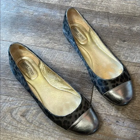 Jimmy Choo Whirl Leopard Print Ponyhair Cap Toe Ballet Flats