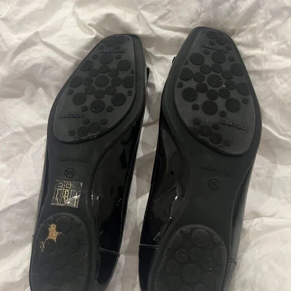 Jimmy Choo Patent Leather Square Toe Ballet Flat with Fringe