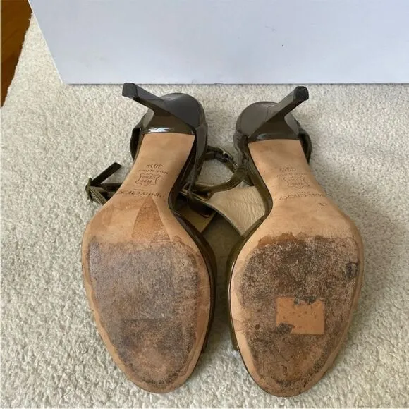 JIMMY CHOO Patent Leather T-Strap Sandals