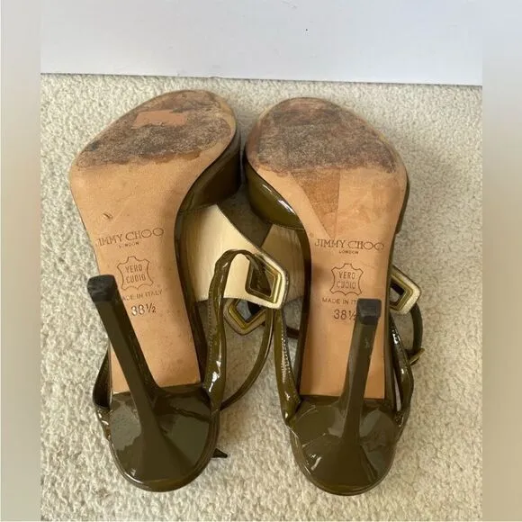 JIMMY CHOO Patent Leather T-Strap Sandals