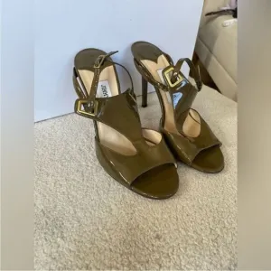 JIMMY CHOO Patent Leather T-Strap Sandals