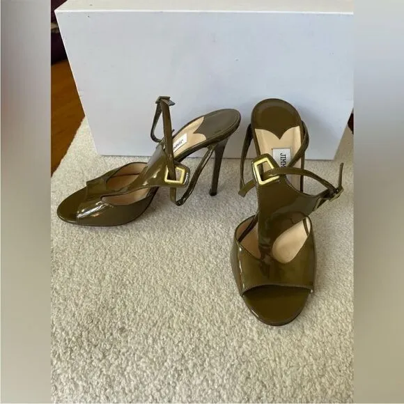 JIMMY CHOO Patent Leather T-Strap Sandals