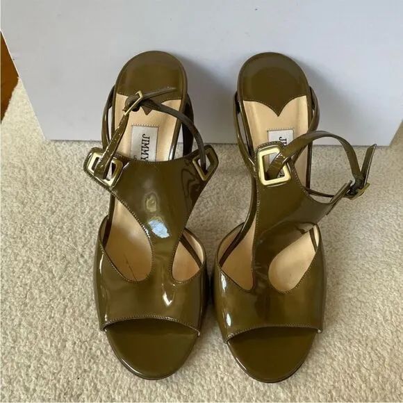 JIMMY CHOO Patent Leather T-Strap Sandals