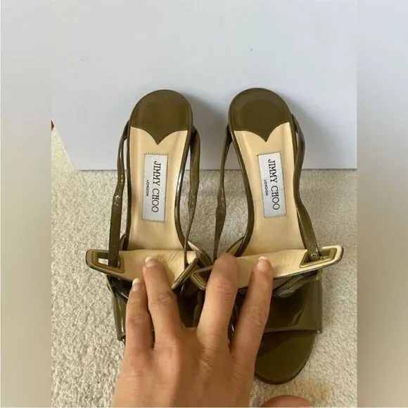 JIMMY CHOO Patent Leather T-Strap Sandals