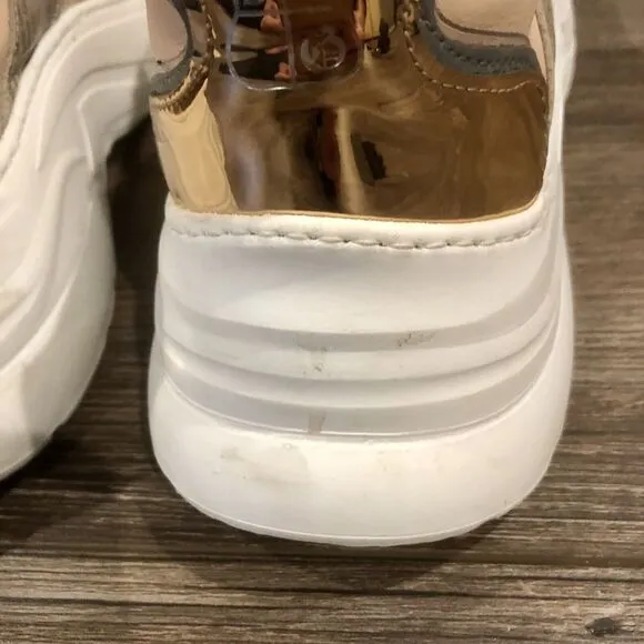 John Galliano Gazette Newspaper Leather Sneakers 8.5 US / 39 EU Pink Metallic