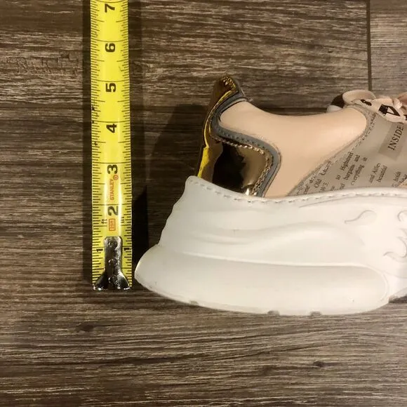 John Galliano Gazette Newspaper Leather Sneakers 8.5 US / 39 EU Pink Metallic