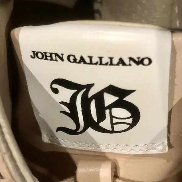 John Galliano Gazette Newspaper Leather Sneakers 8.5 US / 39 EU Pink Metallic