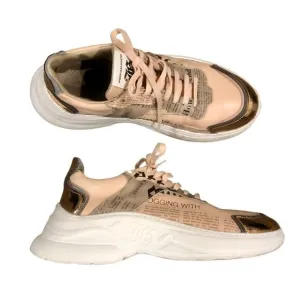 John Galliano Gazette Newspaper Leather Sneakers 8.5 US / 39 EU Pink Metallic