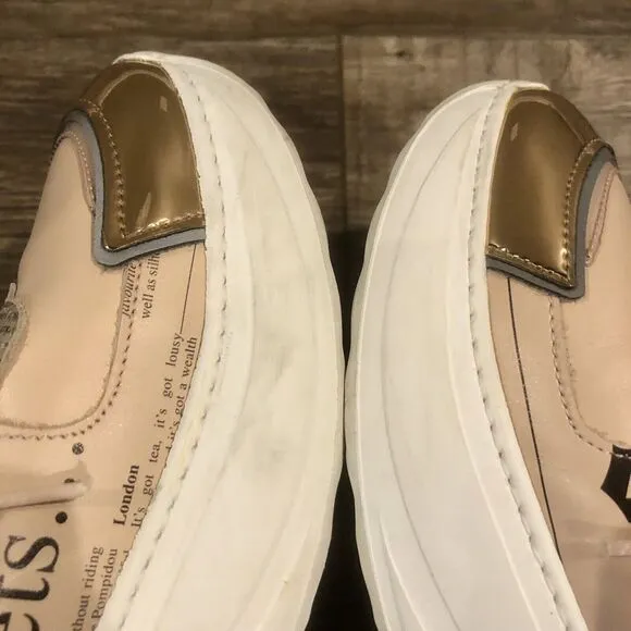 John Galliano Gazette Newspaper Leather Sneakers 8.5 US / 39 EU Pink Metallic