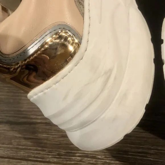 John Galliano Gazette Newspaper Leather Sneakers 8.5 US / 39 EU Pink Metallic