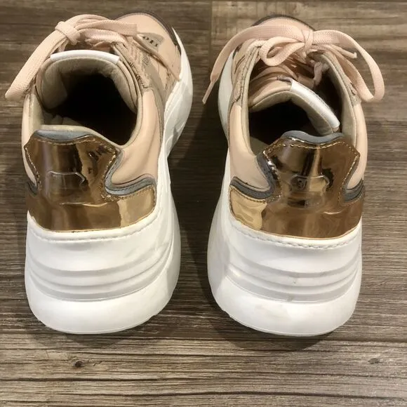 John Galliano Gazette Newspaper Leather Sneakers 8.5 US / 39 EU Pink Metallic