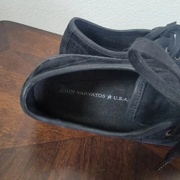 John Varvatos USA Black Low Top Hattan Brushed Velvet Sneakers Mens Sz 7 Classic