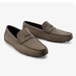 Johnnie-O Men 8M Mox Tan Gray Leather Suede Penny Driving Comfort Loafers