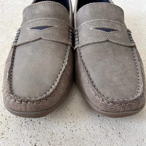 Johnnie-O Men 8M Mox Tan Gray Leather Suede Penny Driving Comfort Loafers