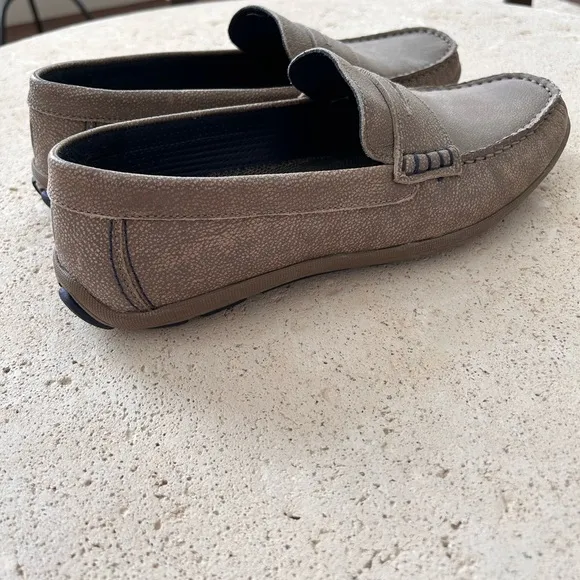 Johnnie-O Men 8M Mox Tan Gray Leather Suede Penny Driving Comfort Loafers