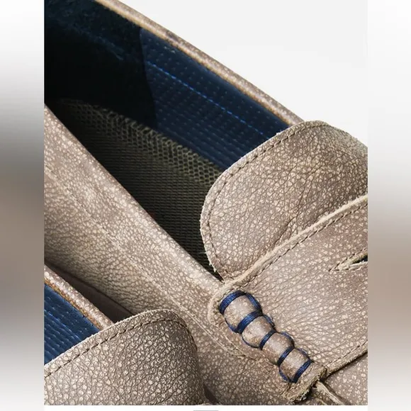 Johnnie-O Men 8M Mox Tan Gray Leather Suede Penny Driving Comfort Loafers