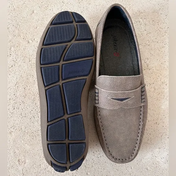 Johnnie-O Men Size 8M Mox Tan Gray Leather Suede Penny Driving Comfort Loafers