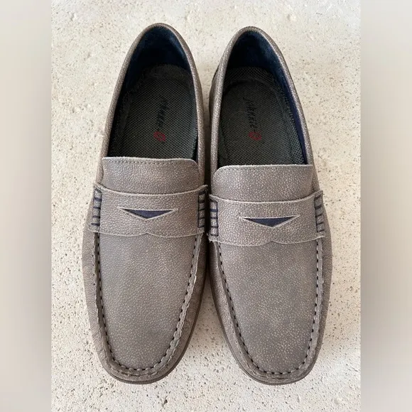 Johnnie-O Men Size 8M Mox Tan Gray Leather Suede Penny Driving Comfort Loafers