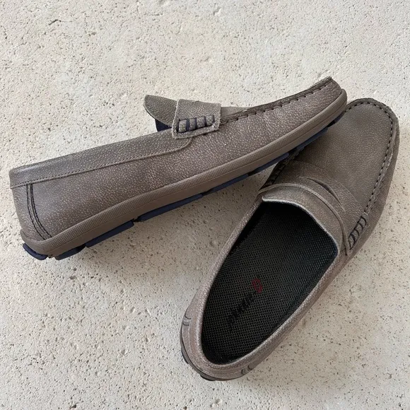 Johnnie-O Men Size 8M Mox Tan Gray Leather Suede Penny Driving Comfort Loafers