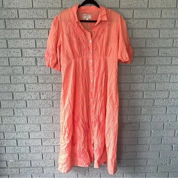 Johnny Was Orla Puff Sleeve Embroidered Shirt Dress Large Oversized fit