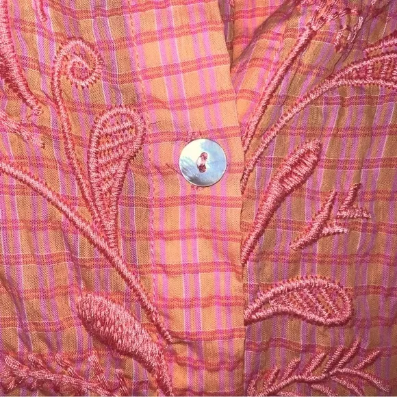 Johnny Was Orla Puff Sleeve Embroidered Shirt Dress Large Oversized fit