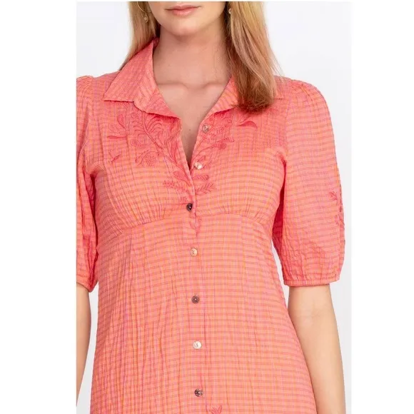 Johnny Was Orla Puff Sleeve Embroidered Shirt Dress Large Oversized fit
