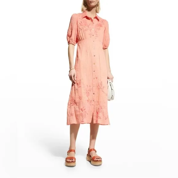 Johnny Was Orla Puff Sleeve Embroidered Shirt Dress Large Oversized fit