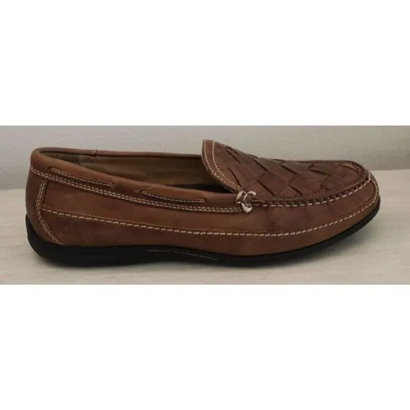 Johnston &amp; Murphy 25-85736 Men Sz 10M Tan Leather Trevitt Woven Venetian Loafers