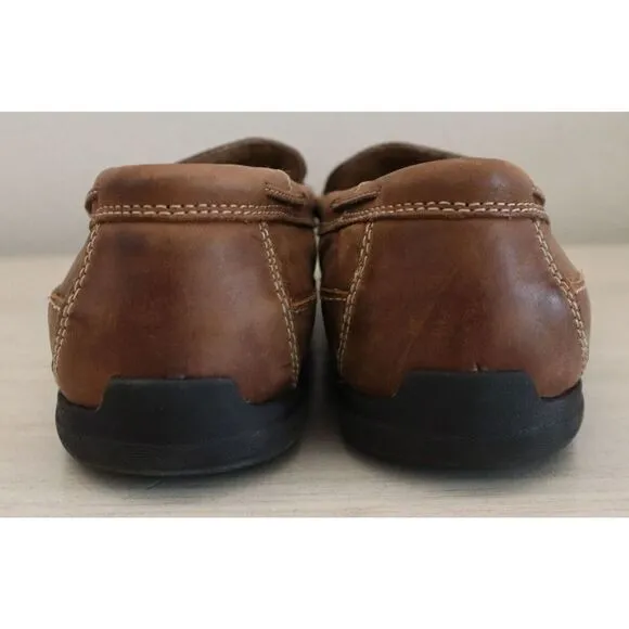 Johnston &amp; Murphy 25-85736 Men Sz 10M Tan Leather Trevitt Woven Venetian Loafers