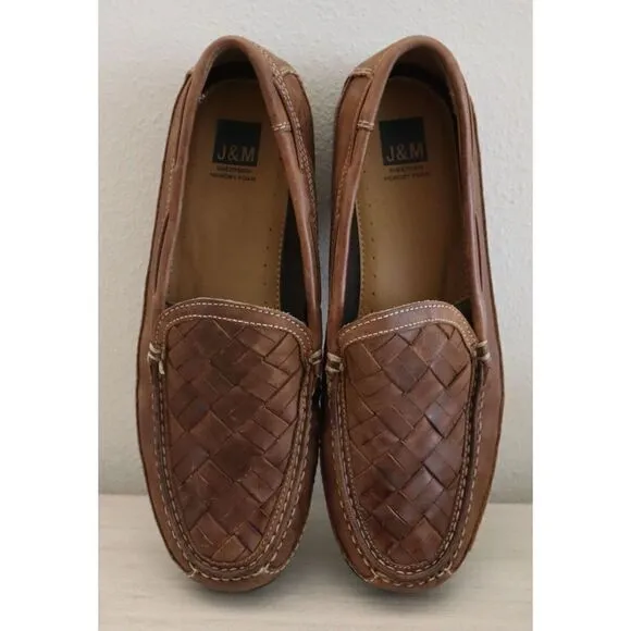 Johnston &amp; Murphy 25-85736 Men Sz 10M Tan Leather Trevitt Woven Venetian Loafers