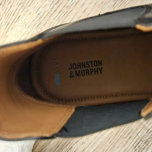 Johnston &amp; Murphy Brody Chelsea Boot Black Sleek Leather Boots Mens Size 13M NEW
