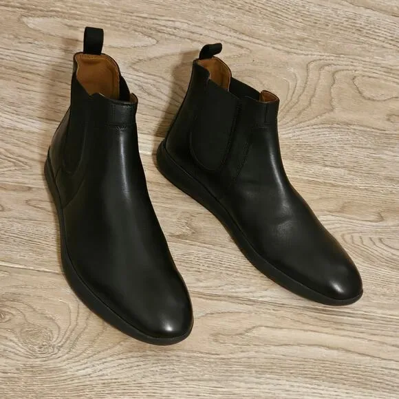 Johnston &amp; Murphy Brody Chelsea Boot Black Sleek Leather Boots Mens Size 13M NEW