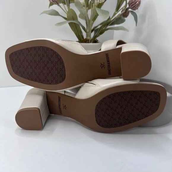 Johnston &amp; Murphy Evelyn Leather Ankle Strap Sandals Bone 78-31638 Women's 7M