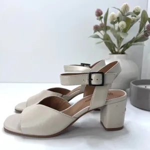 Johnston &amp; Murphy Evelyn Leather Ankle Strap Sandals Bone 78-31638 Women's 7M