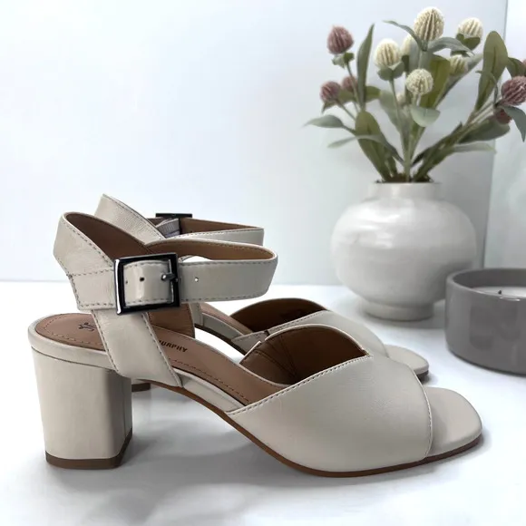 Johnston &amp; Murphy Evelyn Leather Ankle Strap Sandals Bone 78-31638 Women's 7M