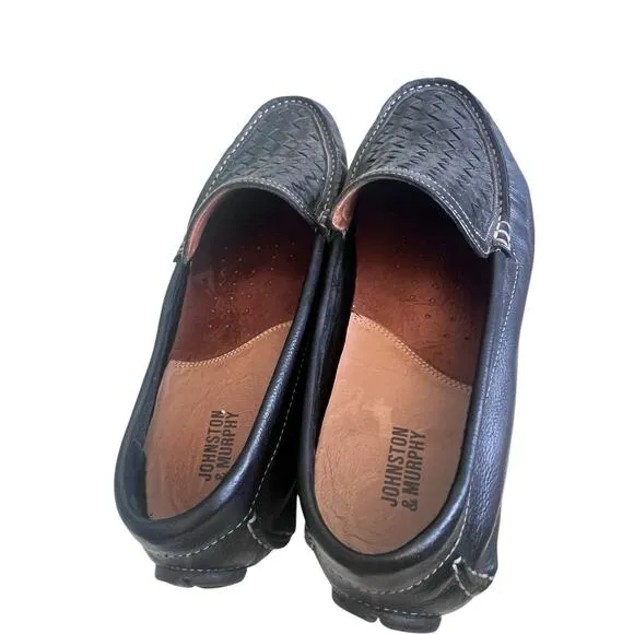 Johnston &amp; Murphy Flex Black Woven Driving Loafers Shoes Men's Size 10.5 M
