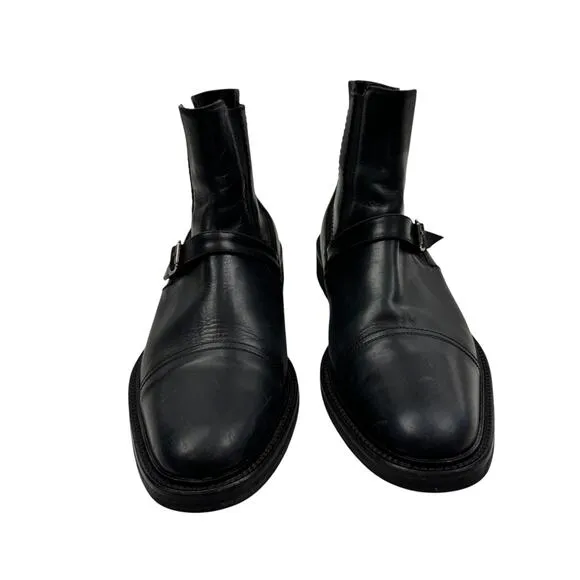 Johnston &amp; Murphy Made in Italy Black Leather Boots With Strap Men's Size 9.5